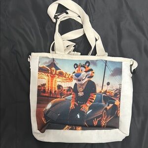 White Messenger Bag with Colorful Vintage Print